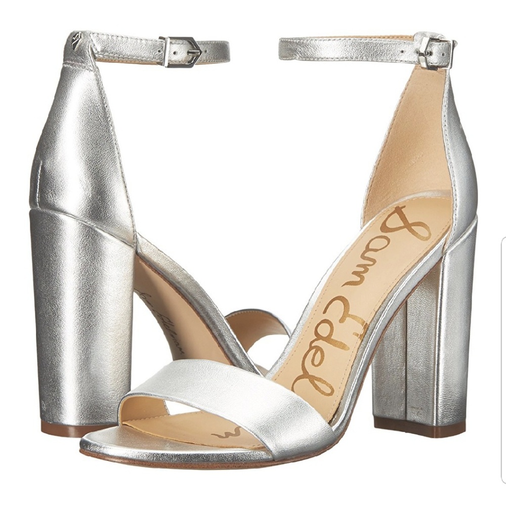 NEW Sam Edelman Yaro Heeled Sandal, Silver 6.5M